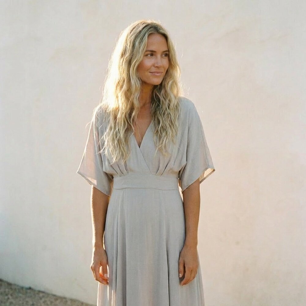 Clad and cloth grey wrap maxi dress Addison dress small neutral maxi long - Picture 2 of 8